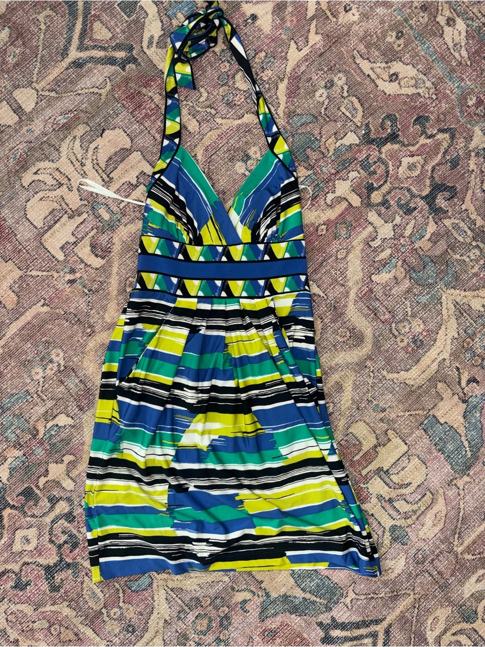Halter Stripe One-Piece Dress in Blue, Green & Yellow - BCBG max azria